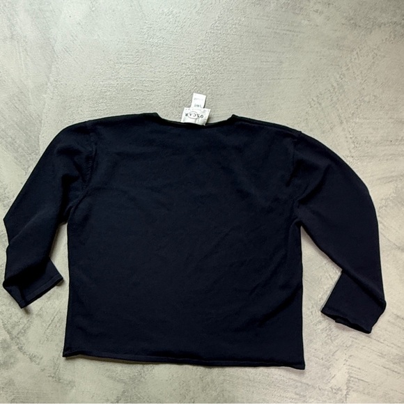 Oscar De La Renta Navy Blue Light Weight Sweater Knitted 3/4 Sleeve Blouse - Picture 4 of 9